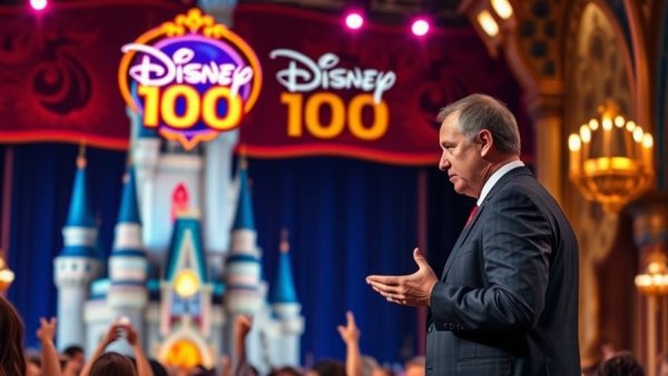 Confident speaker discussing Disney earnings Q2 2026 on stage.