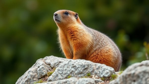 Yellow-bellied marmot in northern B.C. on rocky outcrop.