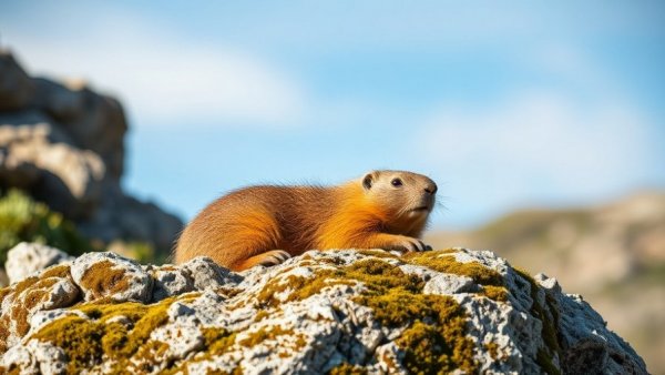 Yellow-bellied marmot resting on northern B.C. rock
