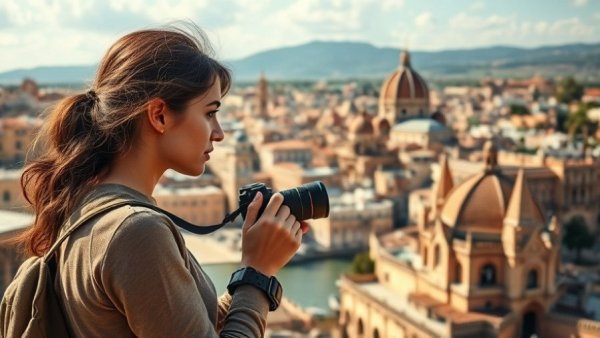Solo travel in Central Asia: female photographer exploring historical city
