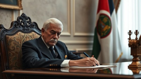 Formal setting older man writing, focus on Russia-Ukraine war investment strategies.