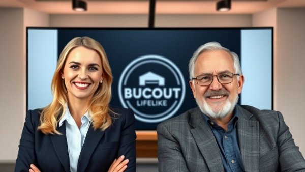 Smiling blonde woman and older man in a split-screen interview.