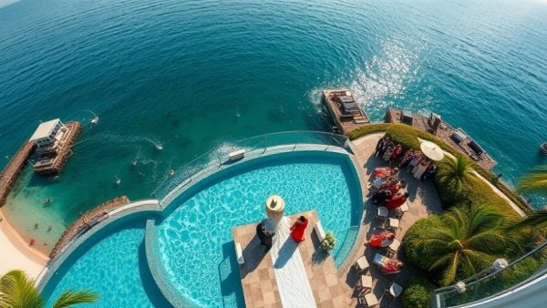 Elegant Cabo wedding with ocean view and vibrant guests.