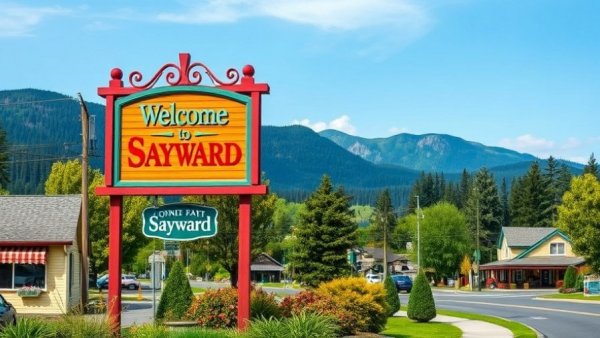 Sayward welcome sign amidst lush greenery, Sayward mayor defamation lawsuit connection.