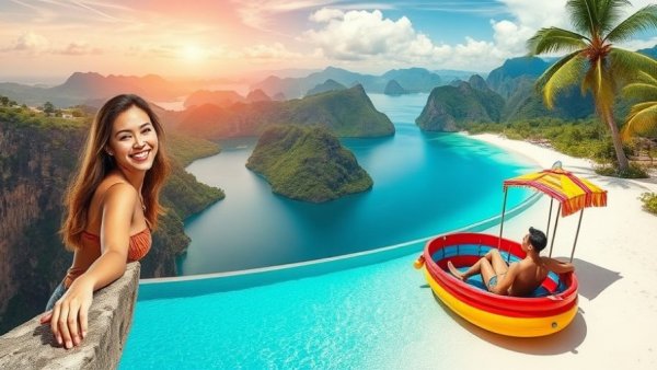 Batangas tourist spots scenic collage with cliff, pool, beach.