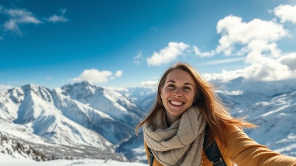 Personal travel coordinator explores snowy mountain landscapes.