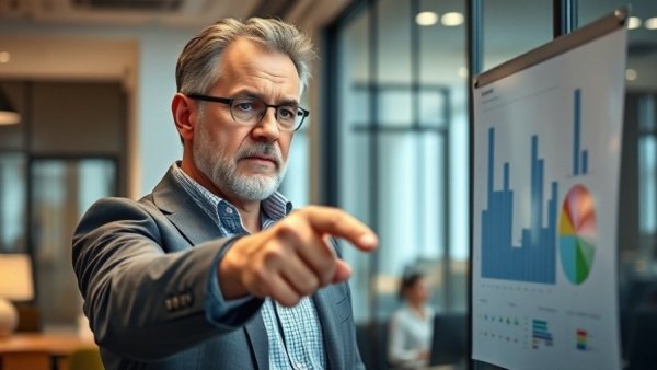 Man discusses B.C. Ferries weather cancellations matrix in office.