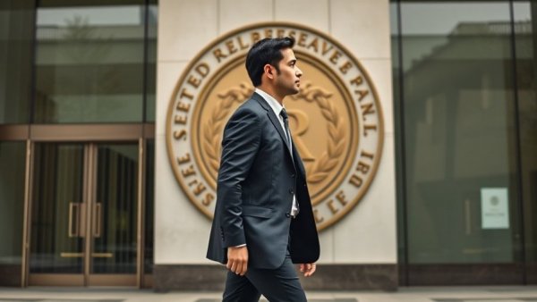 Man walks past Central Reserve Bank of Peru emblem, Peru interest rates.