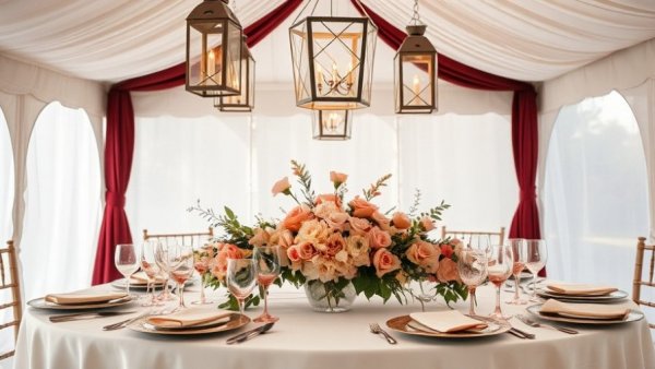 Elegant Tuscan inspired wedding table with floral decor.