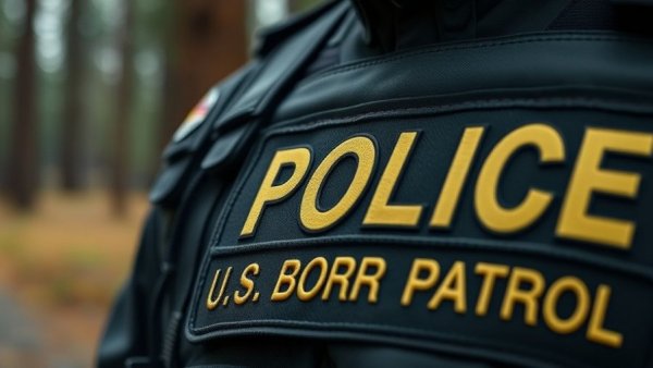 Detailed shot of U.S. Border Patrol vest with text.