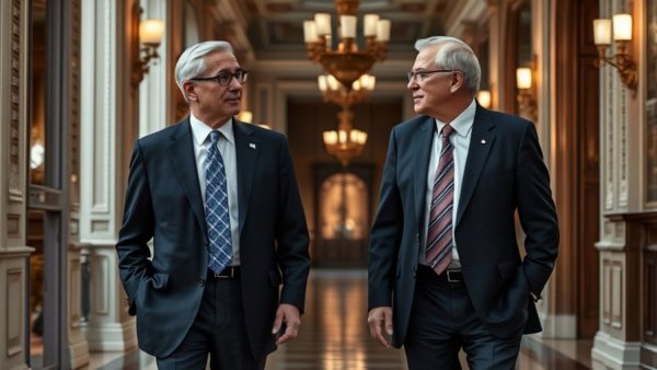 Two leaders discussing in ornate corridor highlighting China Taiwan tensions impact on investment.