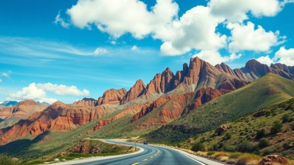 Scenic international road trip through vibrant mountains