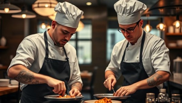 Chefs in a new Vancouver restaurant kitchen preparing dishes, 2026.