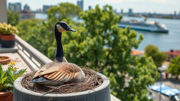 Canadian goose nesting on Vancouver rooftop.
