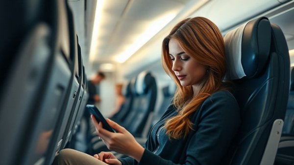 Passenger on airplane using a smartphone for British Airways Starlink Wi-Fi voice calls.