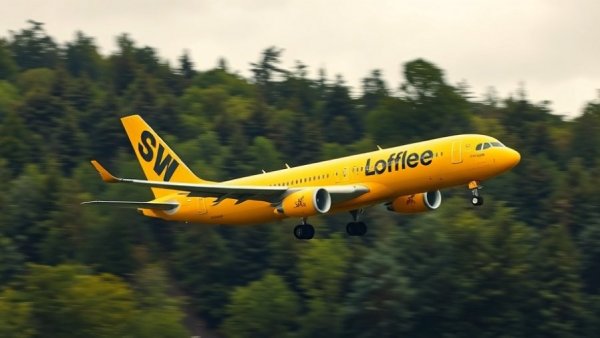 Budget Airlines for Travelers: Yellow plane landing in scenic forest.