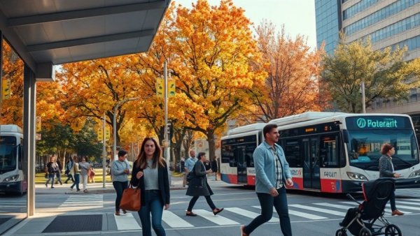 King George Boulevard BRT station, pedestrians in autumn scene