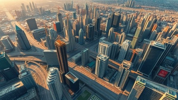 Aerial view of Saudi Arabia real estate growth with skyscrapers under construction.