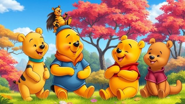Hundred Acre Wood: A Winnie-the-Pooh Experience with characters in vibrant forest.