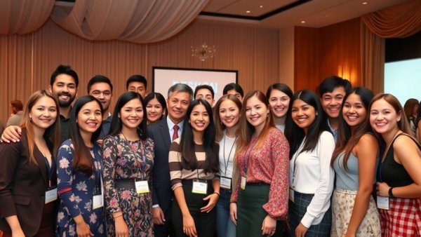 Interior design students and mentors in the Philippines celebrating at an event.