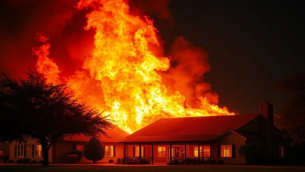 Penticton long-term care home fire at night, intense flames.