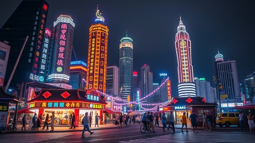 Vibrant night life in Taiwan with colorful lights and lively atmosphere