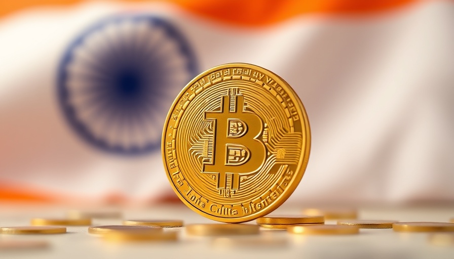 Bitcoin coin with Indian flag backdrop, symbolizing crypto integration.