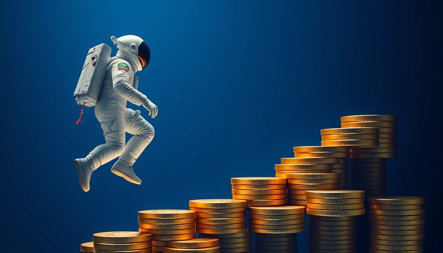 BlockDAG $0.0020 Presale Investment: Astronaut climbs coin stack with price increase message.