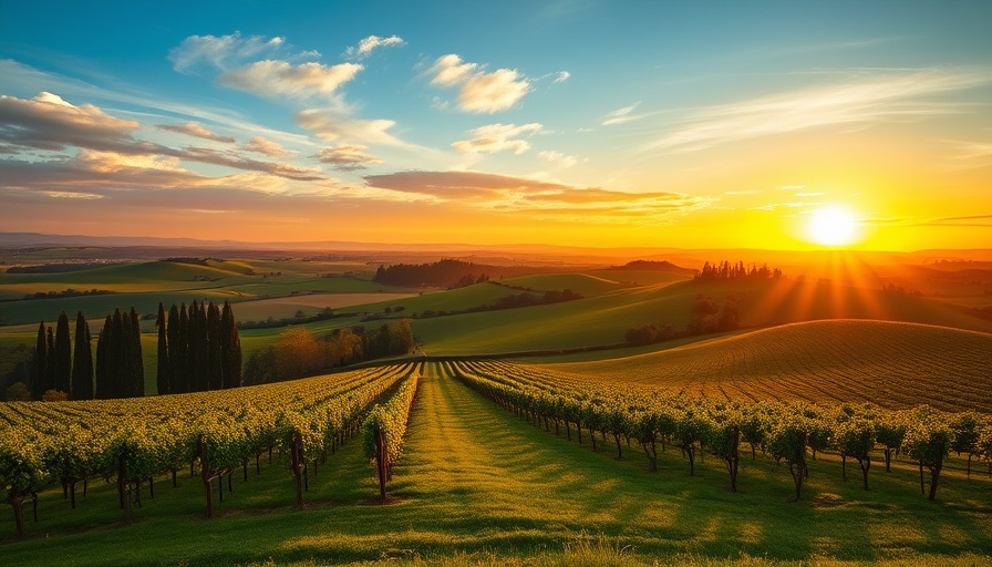 Perfect day in Sonoma’s vineyards, sunset over rolling hills.