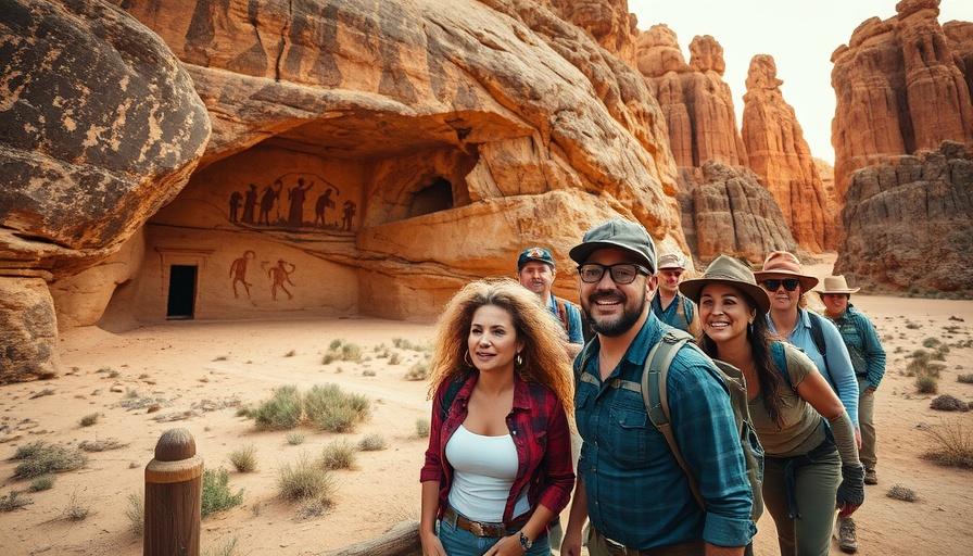 Hikers exploring Cradle of Humanity Sefar with cave paintings.