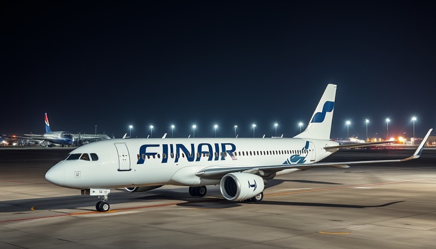 Finnair airplane on tarmac at night, Nordic Regional Airlines.