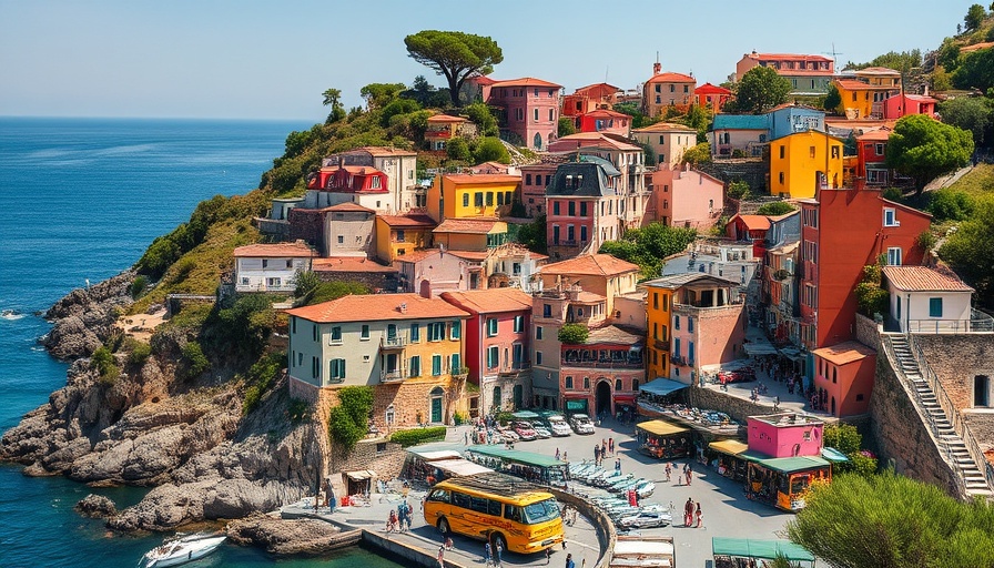Picturesque coastal village in Italy with colorful hillside buildings.