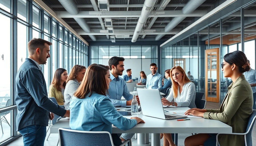 Modern consulting firm using AI for efficiency in an open office space.