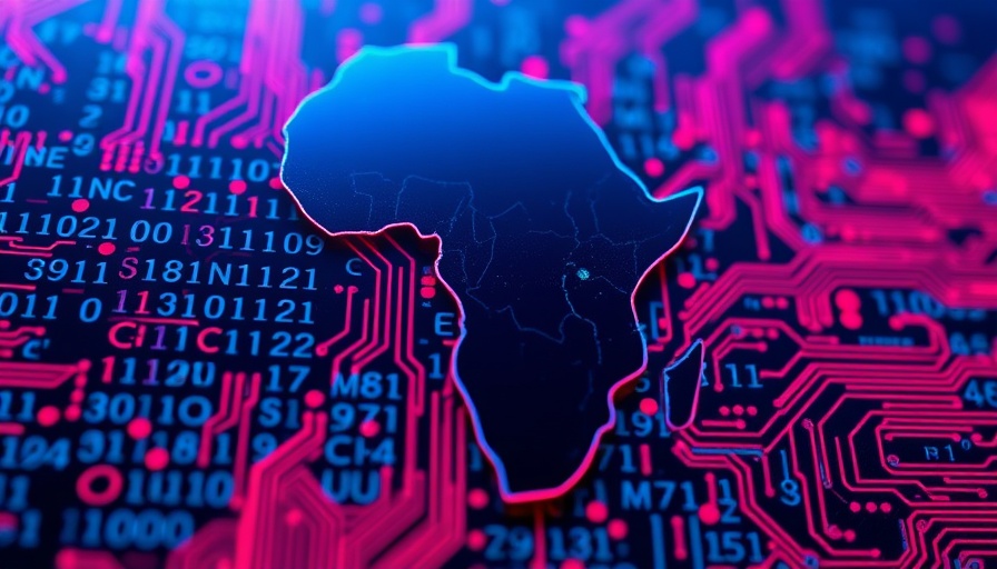 Digital Africa map overlaying binary code, Africa cryptocurrency news theme.