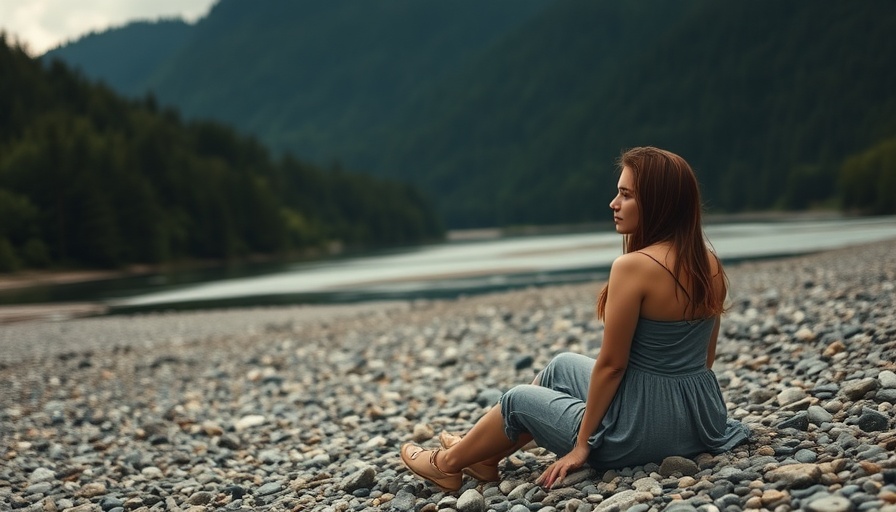 Woman relaxing on hidden white sand beach in Rishikesh.