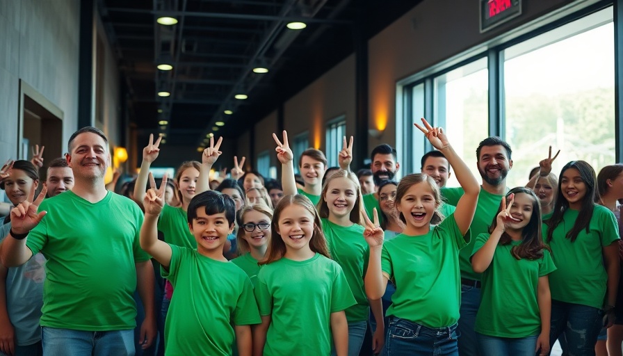 SM MOA Arena Accessibility: Kids and adults in green shirts smiling.