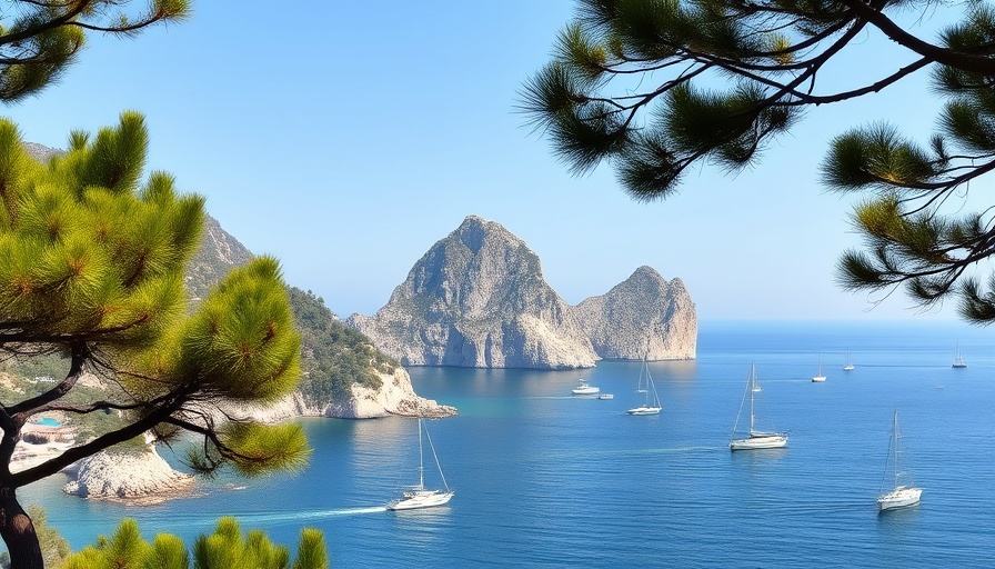 Scenic view of Capri without crowds, featuring Faraglioni rocks and clear seas.