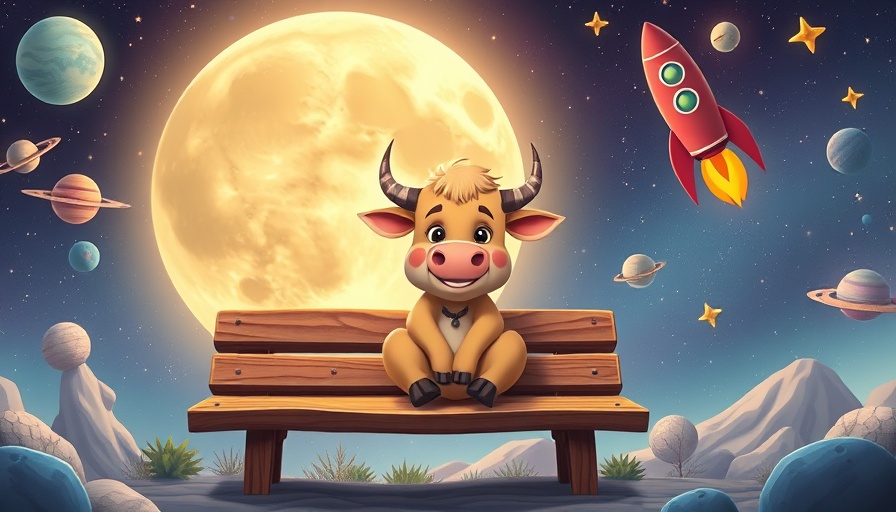 MoonBull Whitelist Hype: Cartoon bull relaxing in space with planets and rocket.