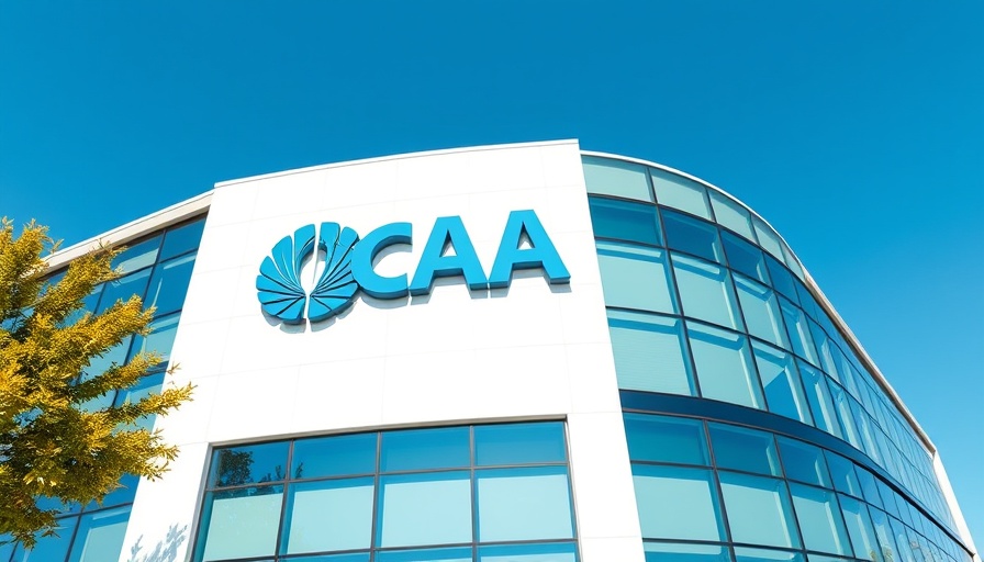 Modern CAA building exterior with logo, sunny day.