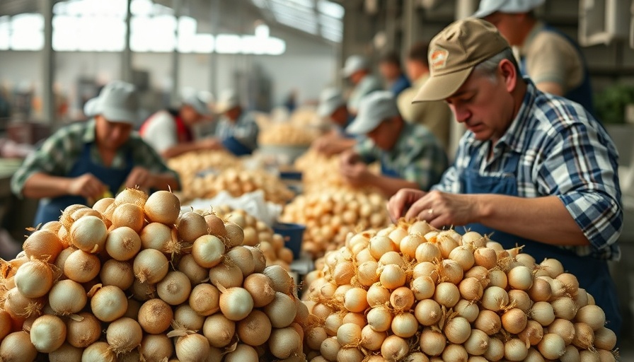 Jollibee Farmer Entrepreneurship Program participants peeling onions in farm facility.