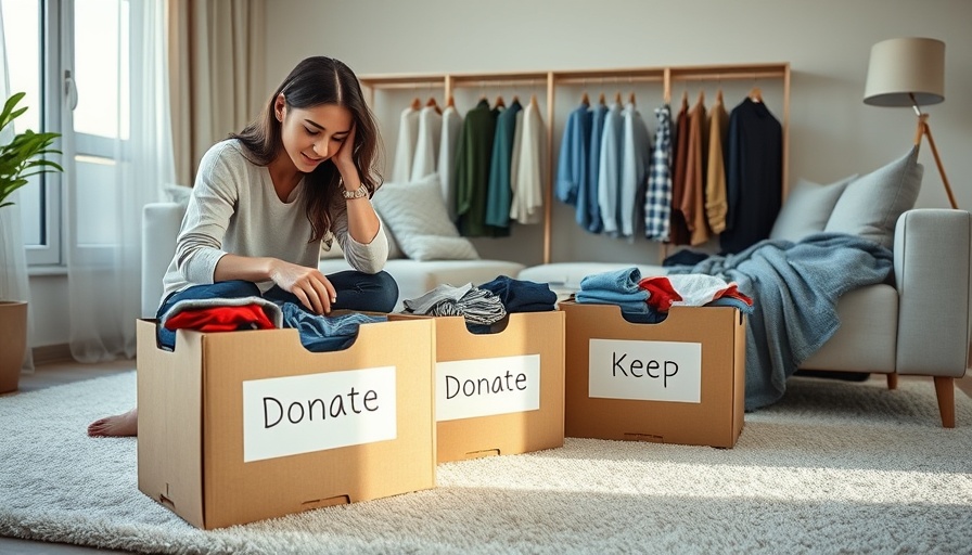 De-clutter your home by sorting clothes into donate and keep boxes.
