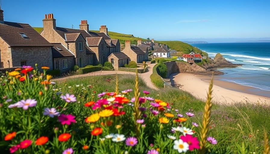 Charming coastal village in the Isles of Scilly with flowers