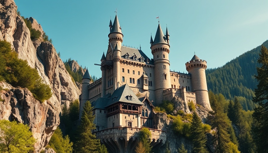 Majestic stone castle on rocky cliffs in Orlando, Florida.