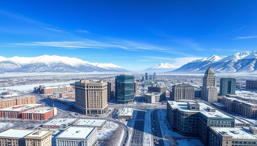 Visiting Hokkaido: Aerial view of snow-covered cityscape and mountains.