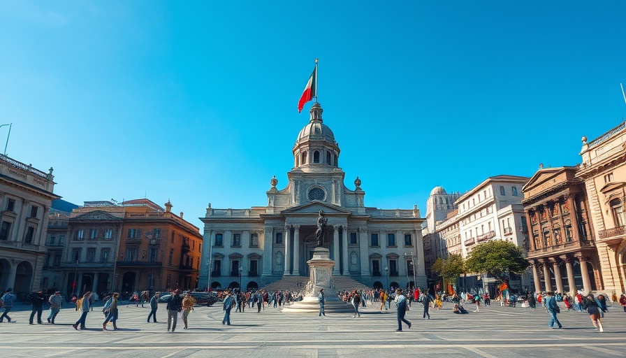 Expansive view of Zócalo in Mexico City with Mexican flag.