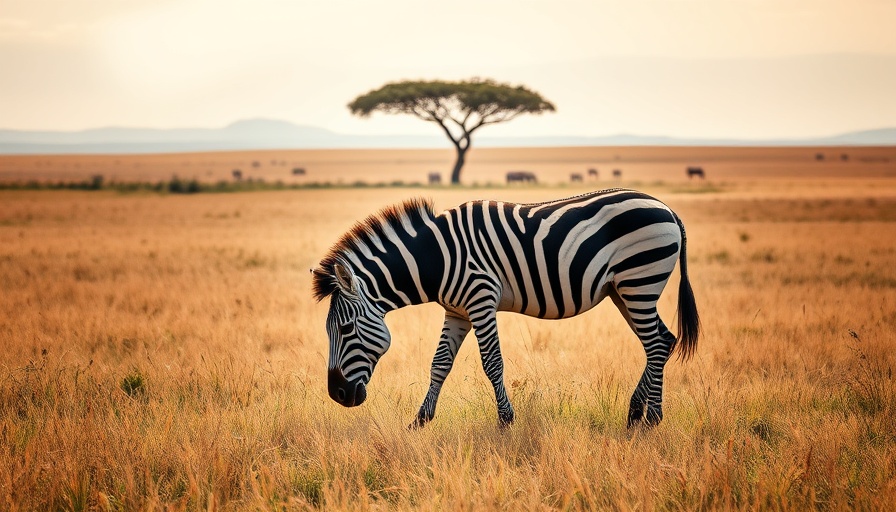 Zebra grazing in Etosha National Park grasslands, solitary scene.