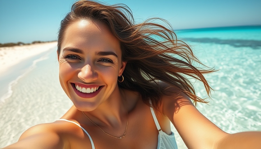Woman enjoying early June travel in Europe at a clear sunny beach.