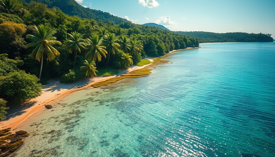 Pristine beach in Sulawesi with clear turquoise waters and lush forest.