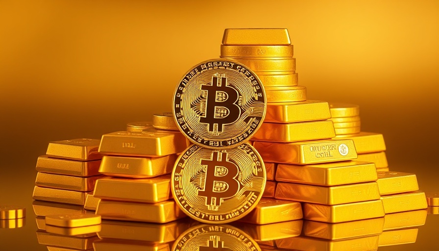 Golden bitcoins and gold bars neatly stacked, symbolizing wealth.