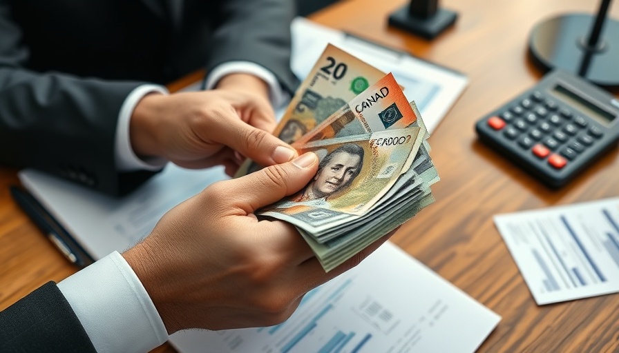 Person counting Canadian dollars for Canada Child Benefit Payments.